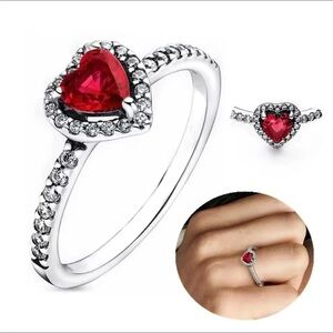 Heart-Shaped Red Gemstone Silver Ring size 7